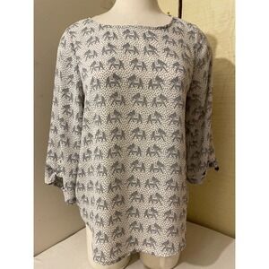 Pixley Womens Size Small Elephant‎ Print Blouse Top Gray Bohemian Lightweight